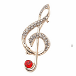 Stylish Music Note White Cubic Zirconia and Crystal Gold-plated Brooch in Pink, Green, Blue, Red and Turquoise