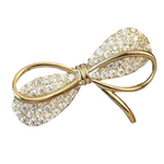 Trendy Dainty White Cubic Zirconia Bowknot Gold Brooch  for Clothing, Scarf or Pashmina - BELLADONNA