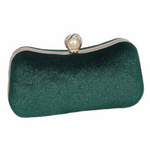 Elegant Plush Velvet Clutch Evening Bag with Pearl and Crystal Clasp in 5 assorted Colours