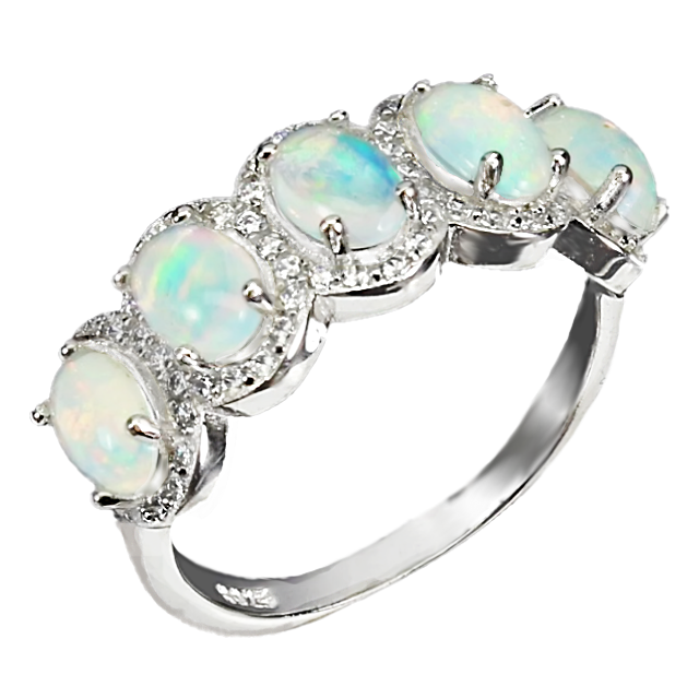 Natural Unheated Ethiopian Fire Opal and White CZ Gemstone Solid .925 Sterling Ring Size 7.5 or P
