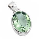 Handmade Natural Green Amethyst (Prasiolite) Gemstone .925 Silver Pendant Necklace