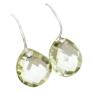 Handmade Natural Green Amethyst Checkerboard Cut Pear Gemstone Solid .925 Silver Earrings
