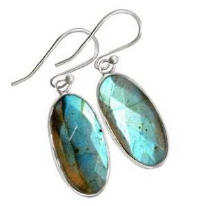 Natural Blue Fire Labradorite Oval Shape Solid .925 Sterling Silver Earrings