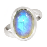 Natural Blue Schiller Rainbow Moonstone Solid .925 Sterling Silver Ring Size US 7 or O