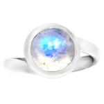 Natural Blue Schiller Rainbow Moonstone Solid .925 Sterling Silver Ring Size US 7.5 or P