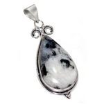 Handmade Antique Style Natural Rainbow Moonstone Pear .925 Sterling Silver Pendant
