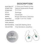 Natural Rough Aquamarine Gemstone Solid .925 Sterling Silver Earrings