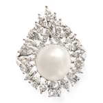 Deluxe Natural Creamy White Pearl ,White CZ Solid .925 Sterling Silver Ring Size US 9.5 or S1/2
