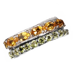 Natural Unheated Citrine and Peridot Gemstones set in Solid .925 Silver,14K White Gold Ring Size 9 or R1/2