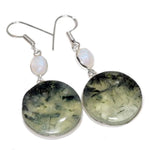 Natural Scottish Moss Prehnite Rainbow Moonstone Gemstone .925 Sterling Silver Earrings