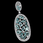 Deluxe 13 Natural Sky Blue Topaz, White CZ Solid 925 Sterling Silver 14K White Gold Pendant