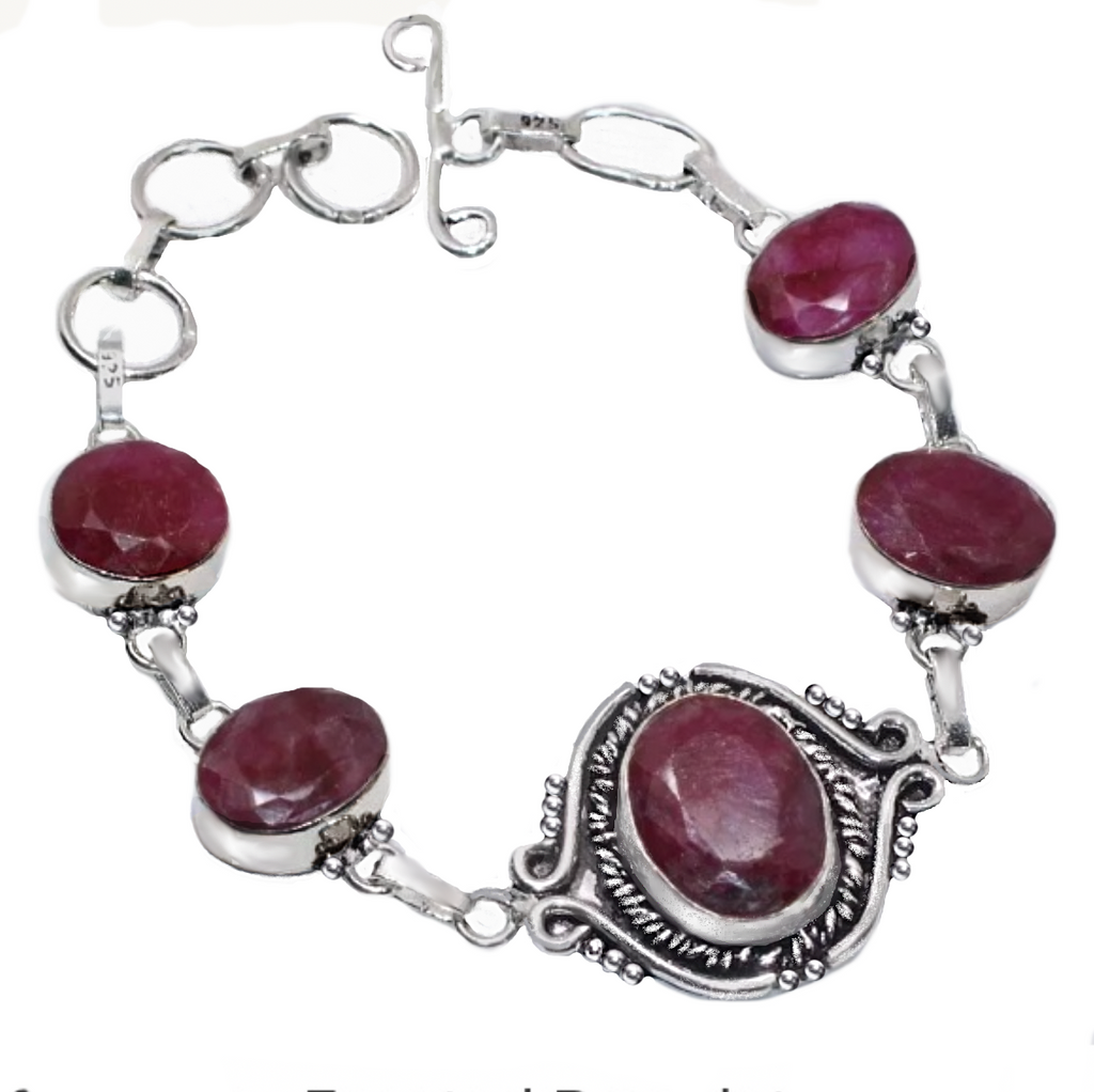 Natural Cherry Ruby Gemstone .925 Sterling Silver Plated Bracelet