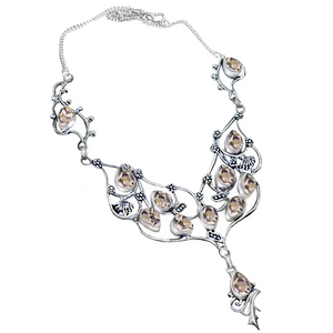 Feature Piece Peach Quartz Gemstone .925 Sterling Silver Necklace
