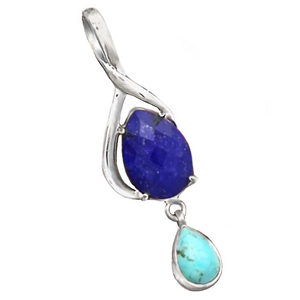 Natural Lapis Lazuli,Sleeping Beauty Turquoise Gemstone Solid .925 Sterling Silver Pendant