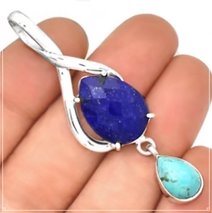 Natural Lapis Lazuli,Sleeping Beauty Turquoise Gemstone Solid .925 Sterling Silver Pendant