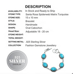 Sante Rose Spiderweb Matrix Turquoise Gemstone 925 Sterling Silver Bracelet