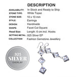 Long Antique Style White Topaz Gemstone .925 Silver Earrings