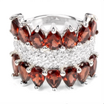 Natural Unheated Cambodian Garnet, AAA White CZ Solid 925 Silver14K White Gold Ring Size 6/M