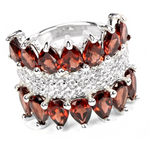 Natural Unheated Cambodian Garnet, AAA White CZ Solid 925 Silver14K White Gold Ring Size 6/M