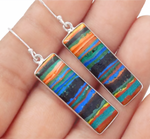 Vibrant Rainbow Calsilica Solid. 925 Sterling Silver Earrings and Pendant Set