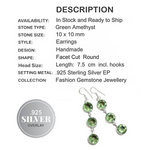 Handmade Green Amethyst Gemstone .925 Silver Long Drop Dangle Earrings