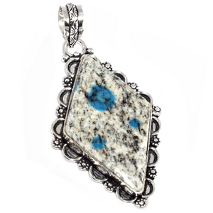 Natural Blue K2 Azurite In Quartz Gemstone .925 Silver Pendant