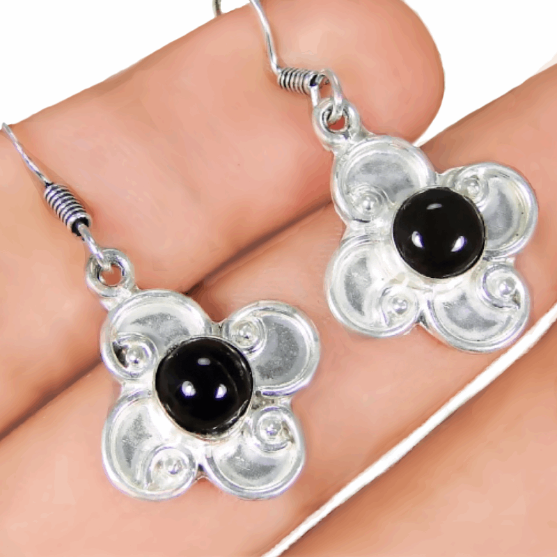 Handmade Natural Black Onyx, Gemstone .925 Silver Earrings