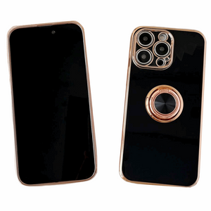 iPhone 13 Pro Phone Cover in Black and Electroplated Rose Gold with Built in Ring Holder- Stunning