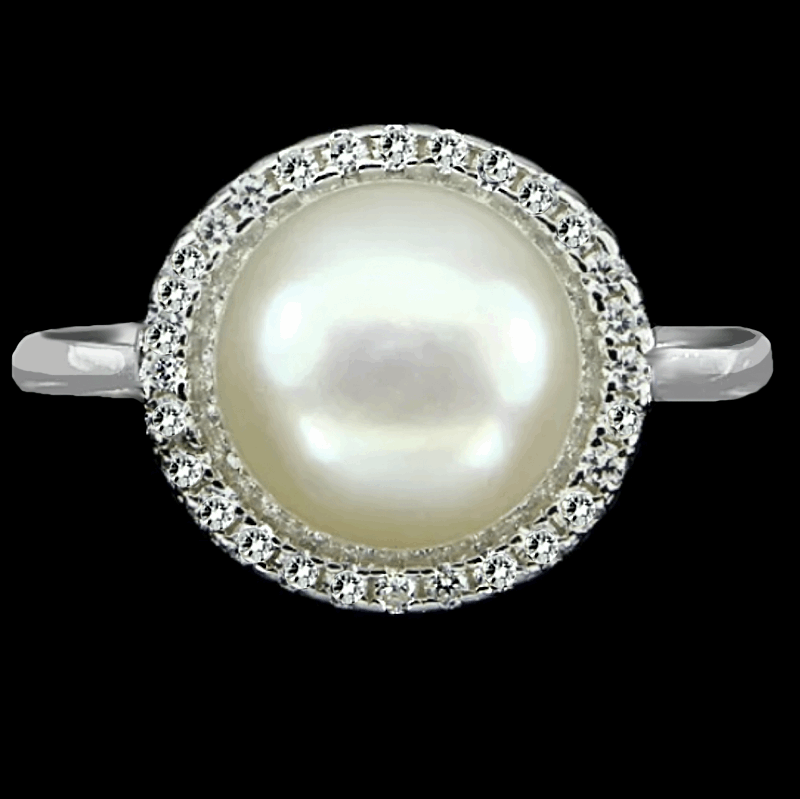 19.03 Cts Natural Creamy White Pearl , White Cubic Zirconia Solid .925 Silver Size US  7 or O
