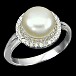19.03 Cts Natural Creamy White Pearl , White Cubic Zirconia Solid .925 Silver Size US  7 or O