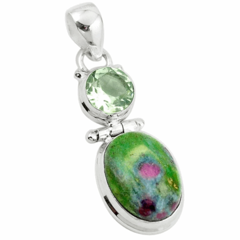 Natural Ruby In Fuchsite, Green Amethyst Pendant Set In Solid .925 Sterling Silver