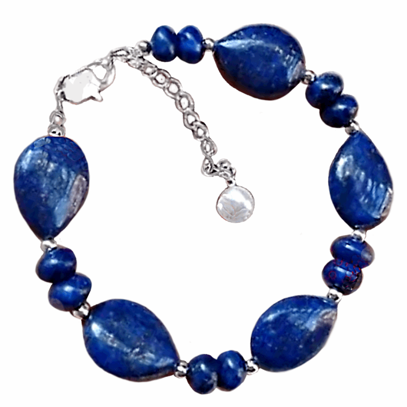 Handmade Natural Lapis Lazuli Mixed Shape Gemstones Silver Plated Bracelet