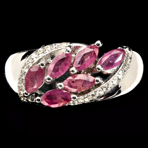 Ddeluxe Natural Ruby & White Cubic Zirconia Gemstone Solid .925 Sterling Silver Ring Size 7.5