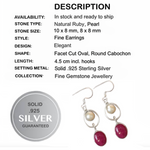 Natural Indian Ruby, Pearl Gemstone Solid .925 Sterling Silver Earrings