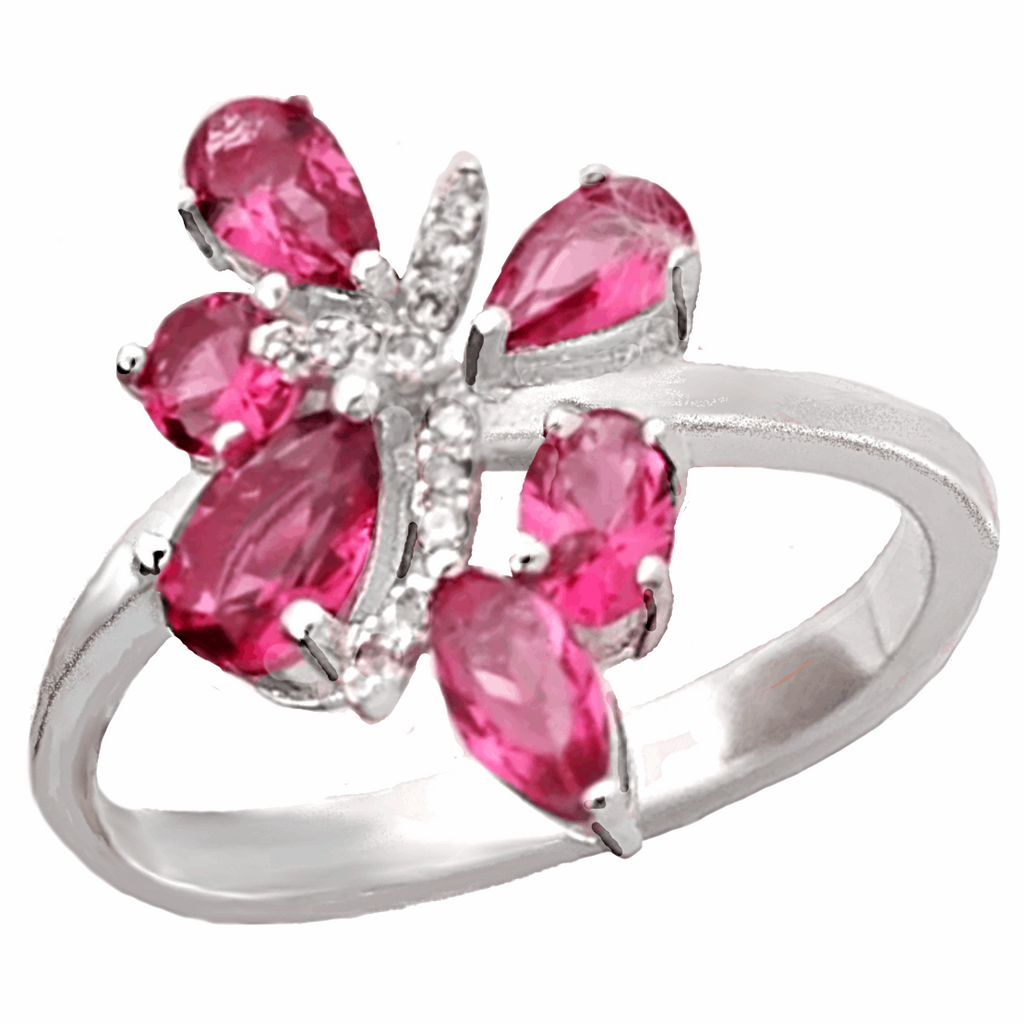 5.03 cts Ruby Quartz & White Topaz .925 Solid Sterling Silver Ring Size 8