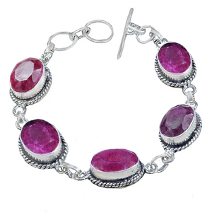 Natural Indian Cherry Red Ruby .925 Silver Plated Bracelet
