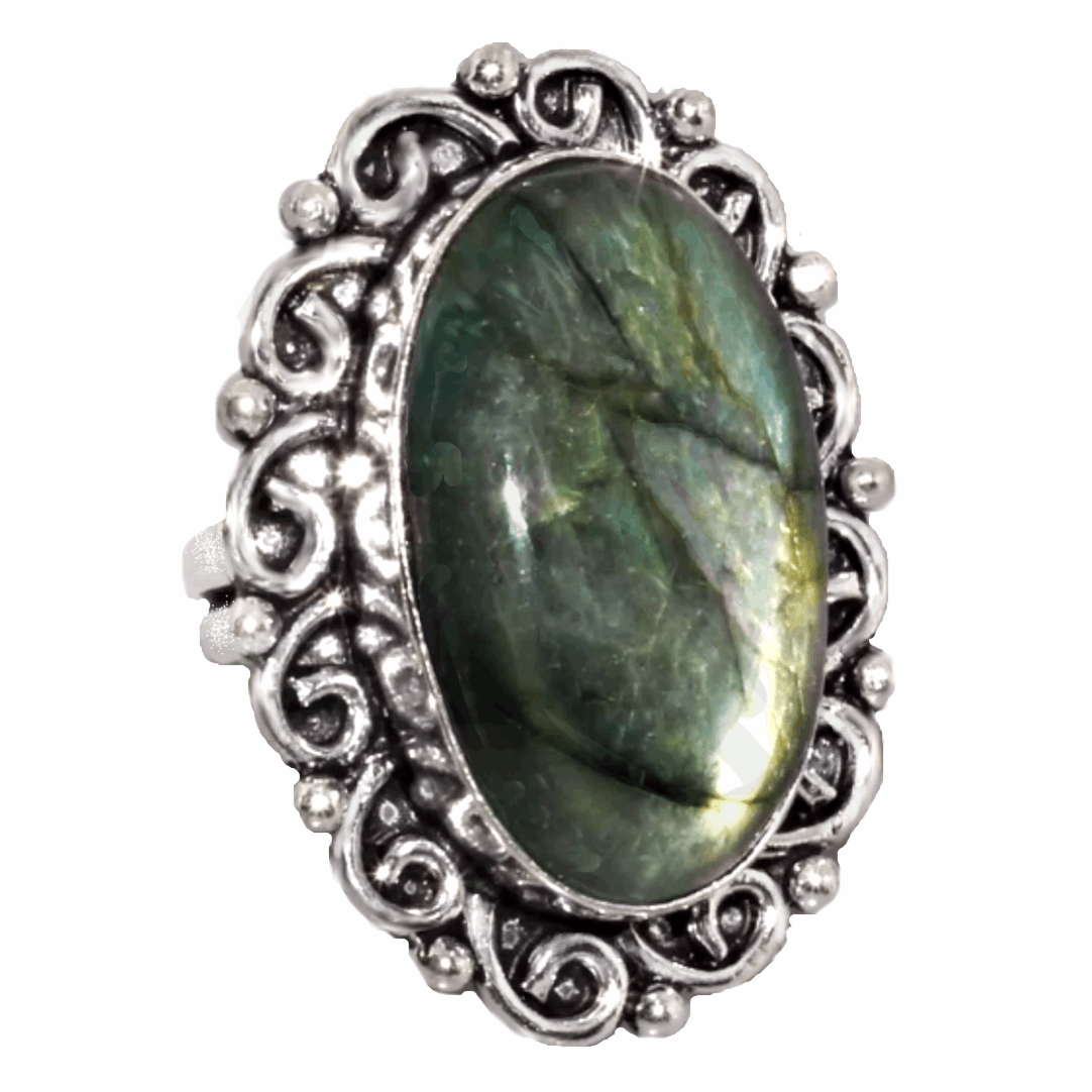 Natural Fiery Labradorite Oval Gemstone 925 Sterling Silver Ring Size US 7/ N