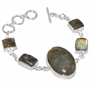 Natural Mixed Shapes Labradorite Gemstone .925 Silver Bracelet
