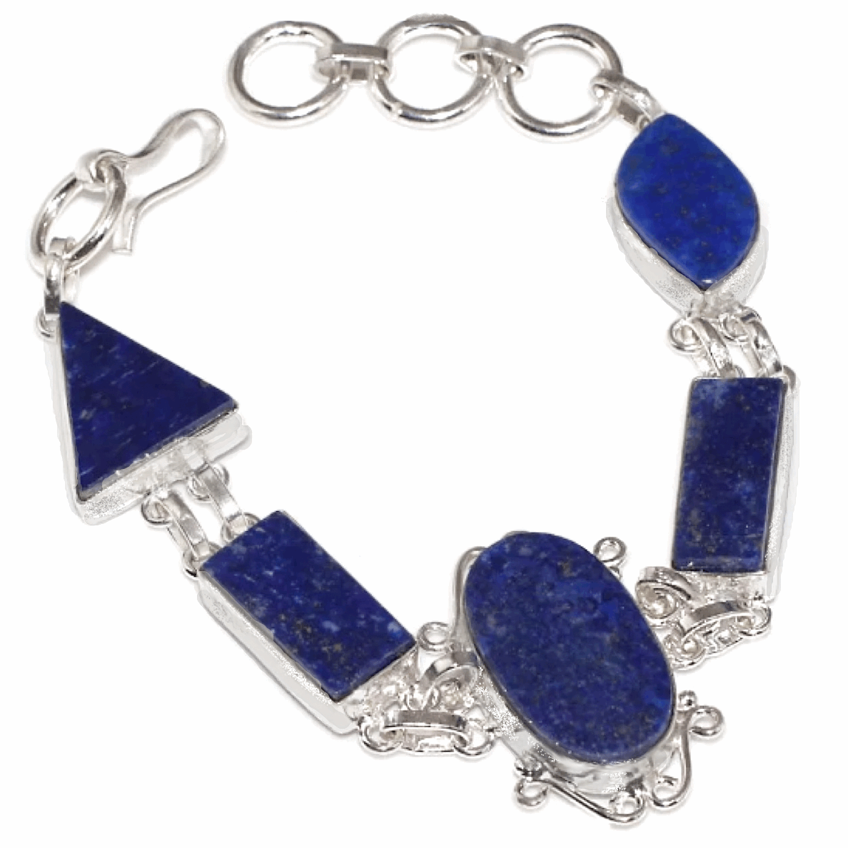 Antique Style Natural Lapis Lazuli Gemstone .925 Sterling Silver Plated Bracelet