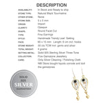 Two Tone Black Tourmaline Gemstone Solid .925 Silver Drop Dangle Earrings