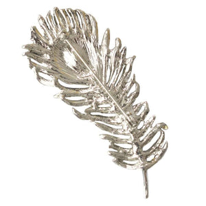 Deluxe White Cubic Zirconia Embellished Peacock Feather Brooch - BELLADONNA