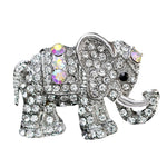White and AB Crystal Embellished Silver Elephant Brooch For a Scarf or Shoulder Wrap - BELLADONNA