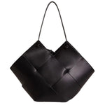 Top Trend Genuine Leather Woven Style Tote Handbag in Black, White or Tapioca Yellow
