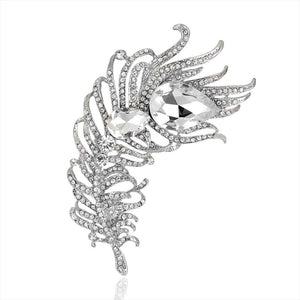 Eye Catching Zirconia and Crystals Embellished Peacock Feather Brooch in Five Assorted Colours for Scarf or Pashmina