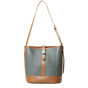 Two Tone Genuine Cowhide Leather Tote Shoulder Handbag in 5 Colour Variants - BELLADONNA