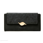 Elegant Antique Frosted Leaf Buckle and Leaf Embossed Long Purse in Black and other Gorgeous Colours