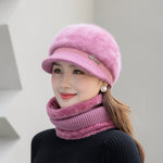 Stylish Three Piece Knit and Faux Fur Hat Scarf and Gloves Set in Beautiful Assorted Colours - BELLADONNA