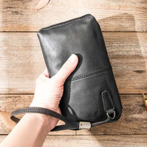 Manly Men's Genuine Cowhide Leather Zipper Bag - BELLADONNA