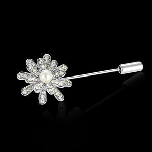 Crystal Flower Silver Fashion Brooch Pin for Scarves or Shawls - BELLADONNA