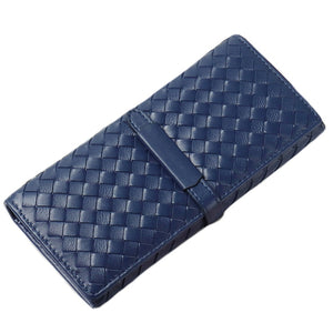 High End Women's Genuine Sheepskin Leather Basket Weave Wallet in Black, Navy Blue or Hot Pink